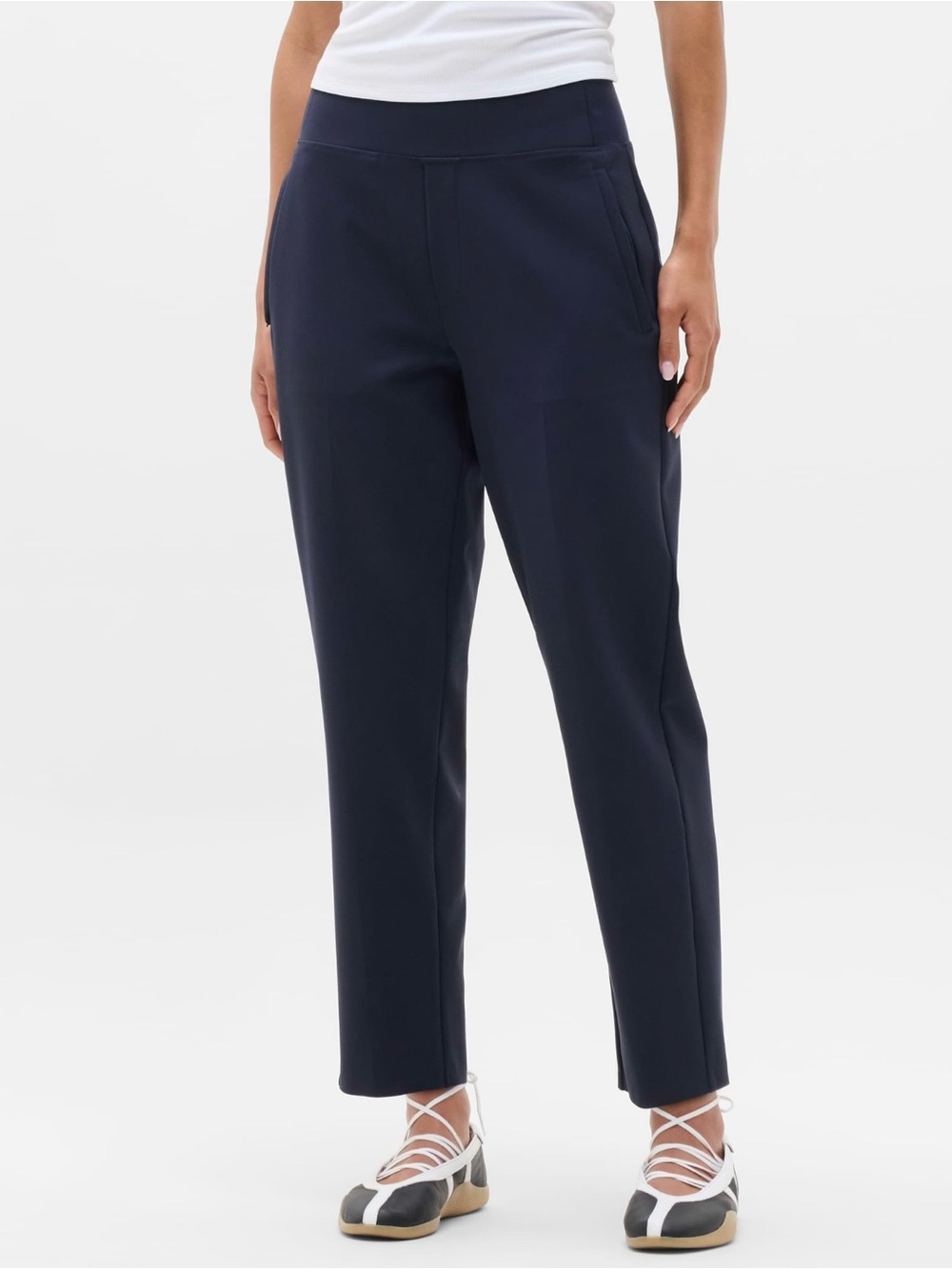 Athleta Navy Straight-Leg Pull-On Pants